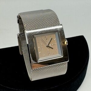 DKNY Watch Women Silver Tone Square Mesh Band Stainless Works - NEEDS BATTERY